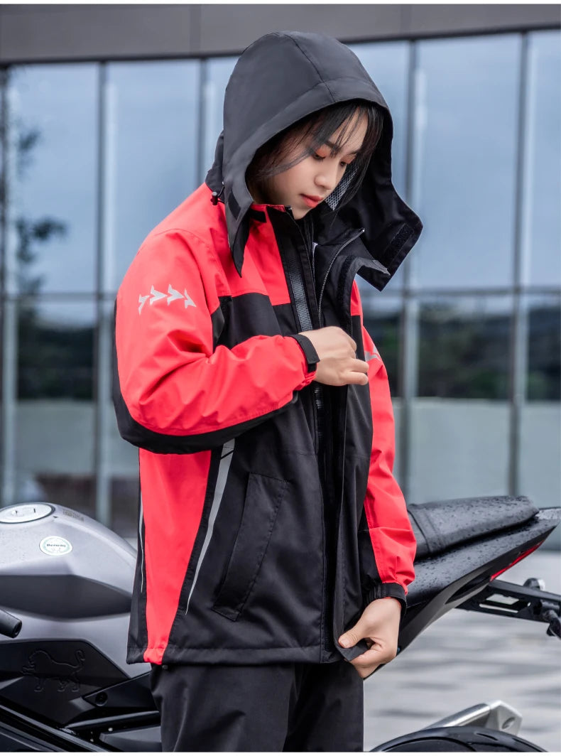 SULAITE Motorcycle Rain Suit Men Women Rain Gear Waterproof Protective Rain Coat with Pants 2 Pieces Breathable Outdoor