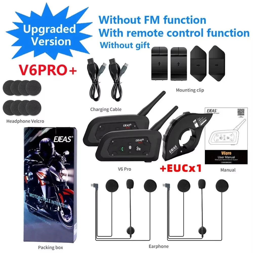 EJEAS V6 PRO+ Motorcycle Bluetooth Helmet Headset Intercom 850mAh MOTO Communicator 800m Interphone for 6 Riders IP65 Waterproof
