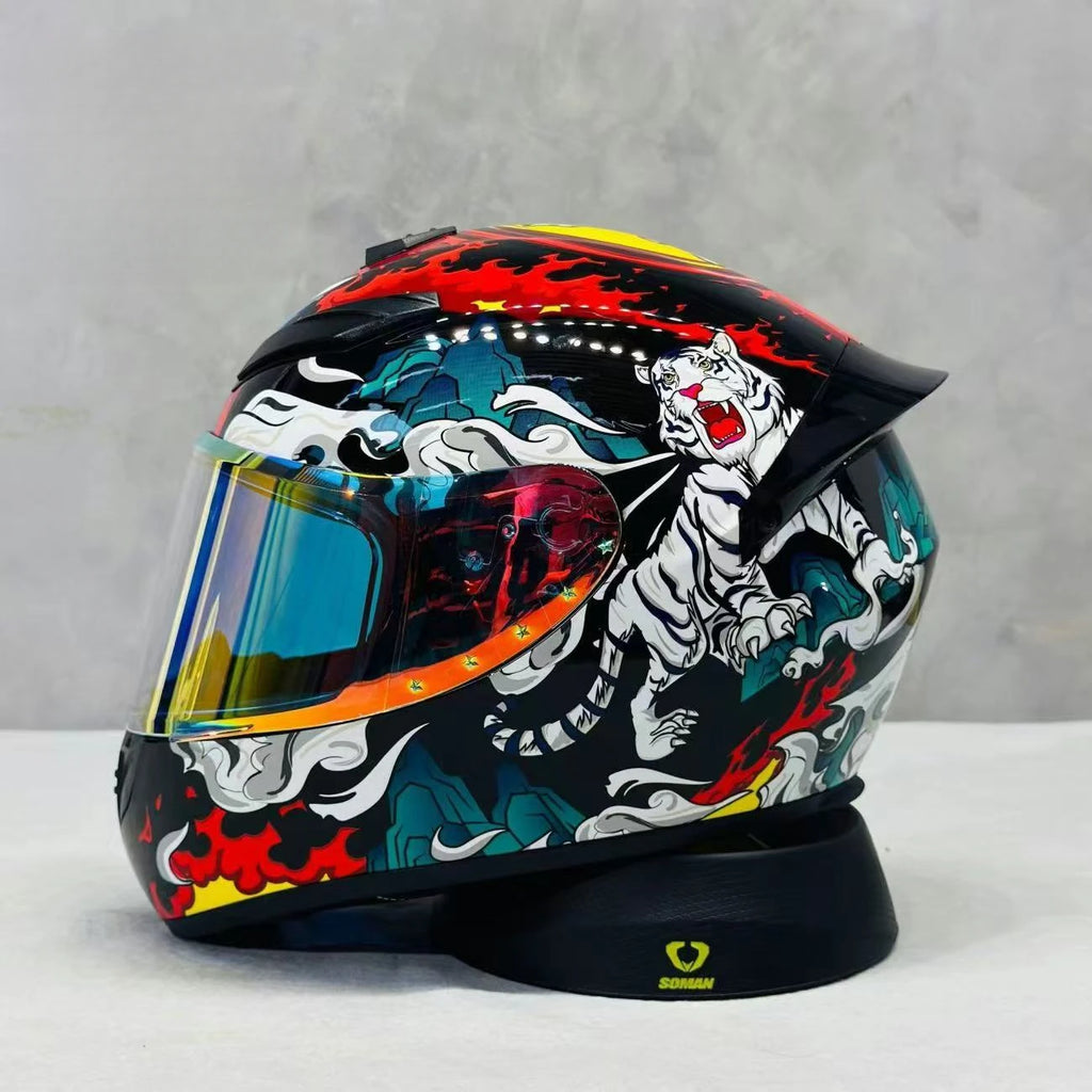 Grey Wolf Full Face Motorcycle Helmet DOT Certified with Vibrant