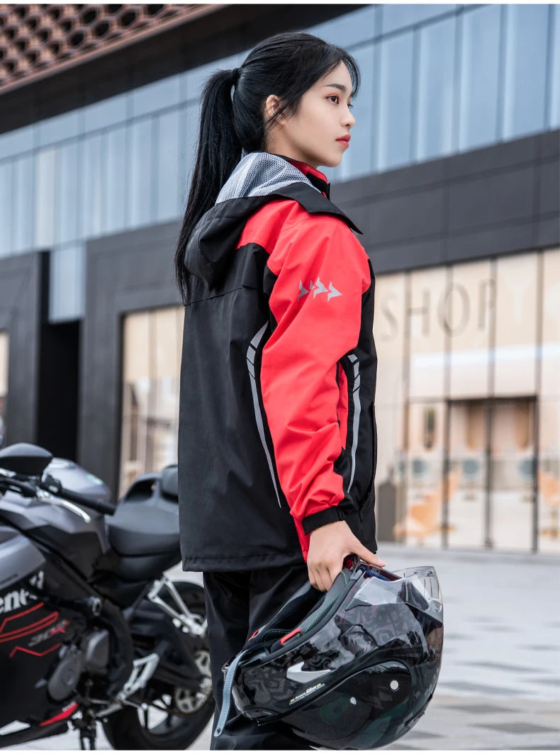 SULAITE Motorcycle Rain Suit Men Women Rain Gear Waterproof Protective Rain Coat with Pants 2 Pieces Breathable Outdoor