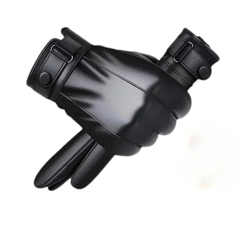 New Outdoor Riding Motorcycle PU Gloves for Men Winter Gloves Warm Fleece-Lined Touchscreen Gloves Hand-Washable Leather Gloves