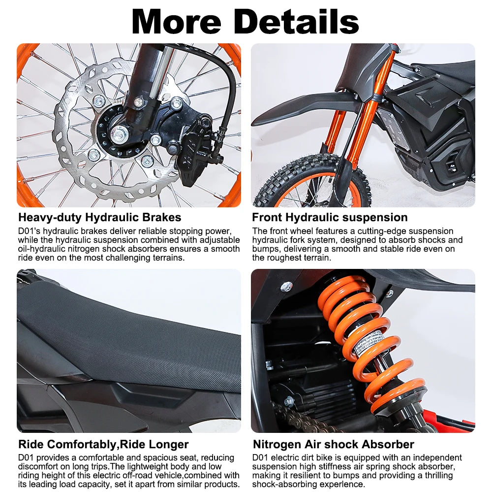 Electric Motorcycle 14 "/12" Fat Tires 3000W 48V 21AH Battery Ebike 37 mph