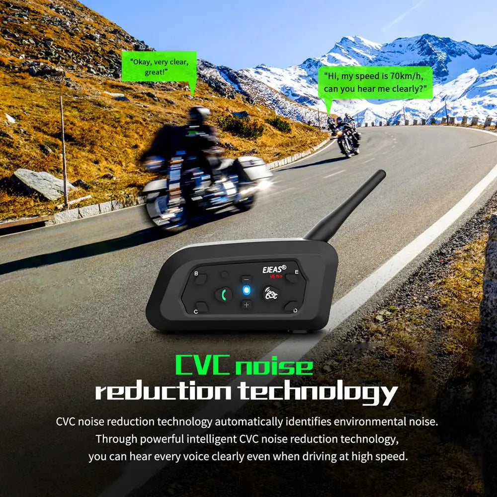 EJEAS V6 PRO+ Motorcycle Bluetooth Helmet Headset Intercom 850mAh MOTO Communicator 800m Interphone for 6 Riders IP65 Waterproof