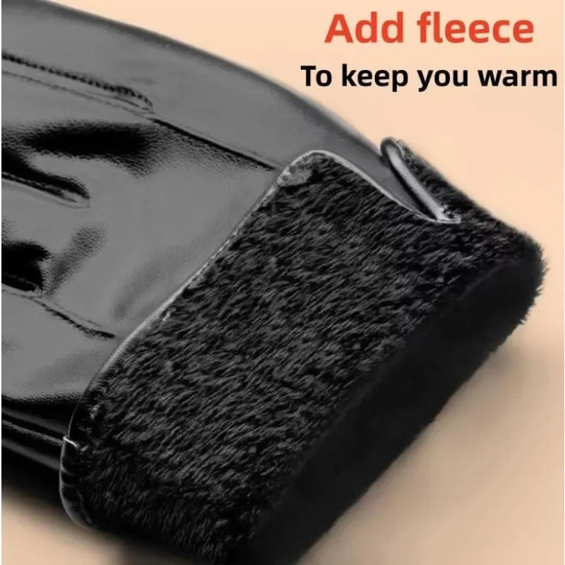 New Outdoor Riding Motorcycle PU Gloves for Men Winter Gloves Warm Fleece-Lined Touchscreen Gloves Hand-Washable Leather Gloves