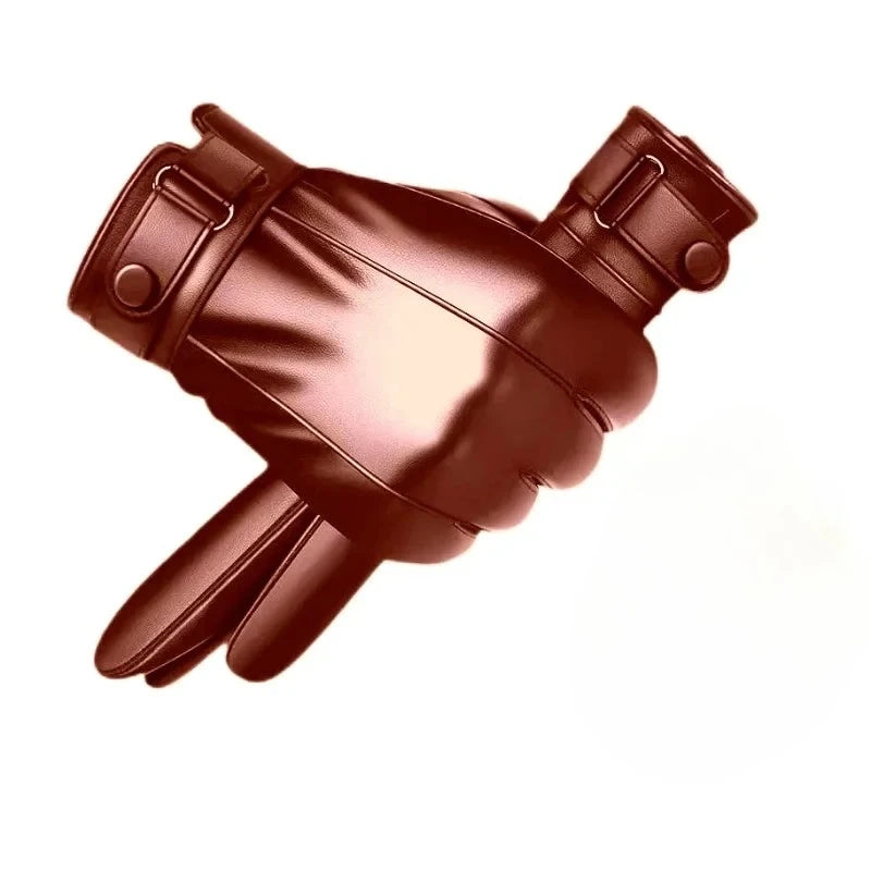 New Outdoor Riding Motorcycle PU Gloves for Men Winter Gloves Warm Fleece-Lined Touchscreen Gloves Hand-Washable Leather Gloves