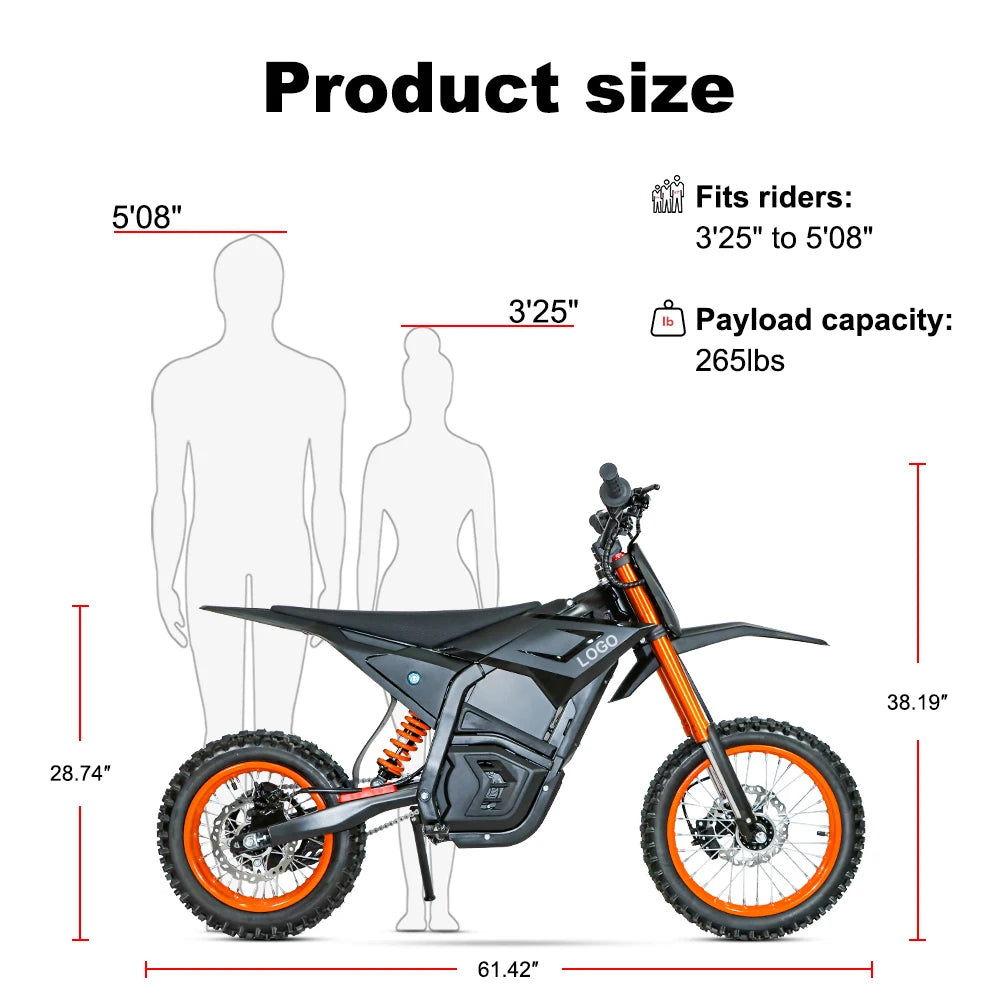 Electric Motorcycle 14 "/12" Fat Tires 3000W 48V 21AH Battery Ebike 37 mph