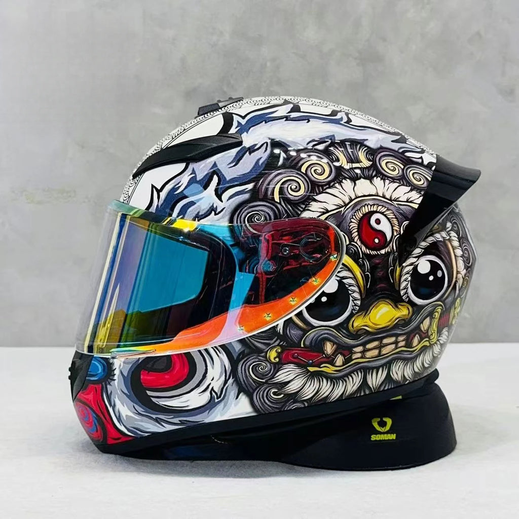 Grey Wolf Full Face Motorcycle Helmet DOT Certified with Vibrant