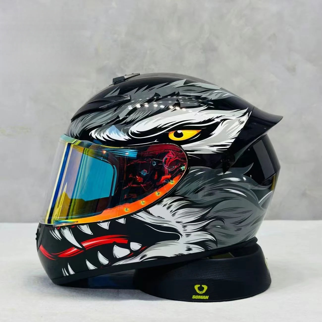 Grey Wolf Full Face Motorcycle Helmet DOT Certified with Vibrant