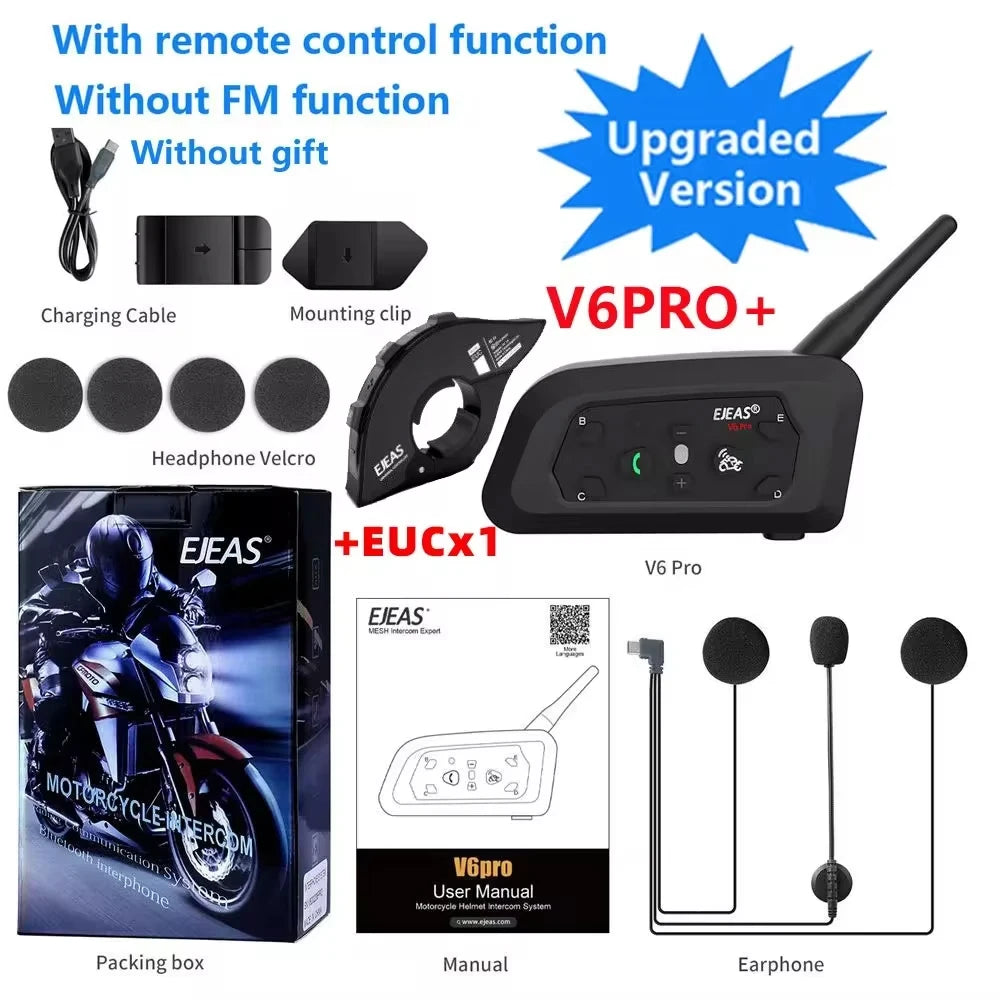 EJEAS V6 PRO+ Motorcycle Bluetooth Helmet Headset Intercom 850mAh MOTO Communicator 800m Interphone for 6 Riders IP65 Waterproof