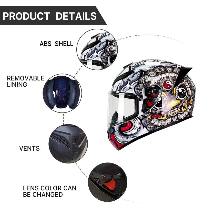 Grey Wolf Full Face Motorcycle Helmet DOT Certified with Vibrant