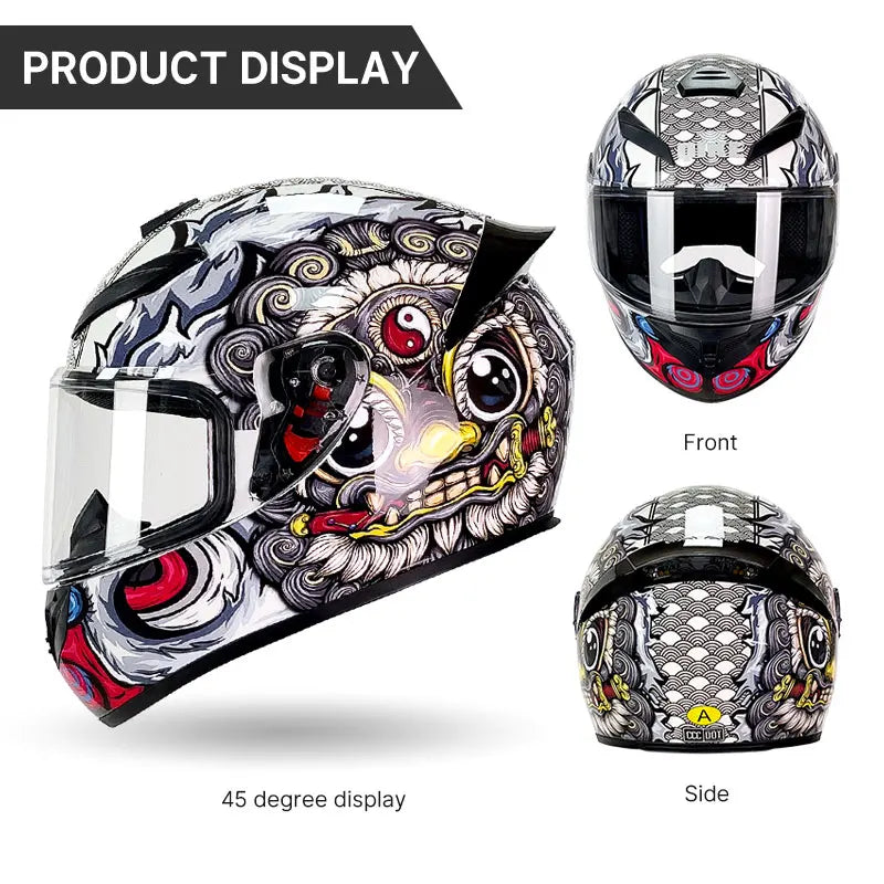 Grey Wolf Full Face Motorcycle Helmet DOT Certified with Vibrant