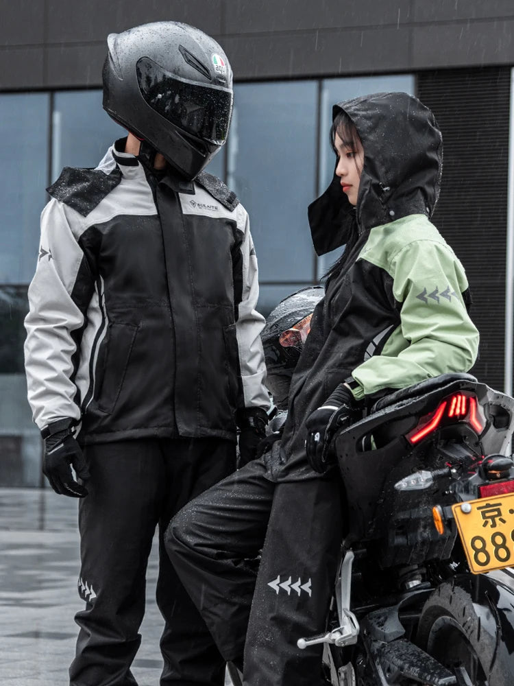 SULAITE Motorcycle Rain Suit Men Women Rain Gear Waterproof Protective Rain Coat with Pants 2 Pieces Breathable Outdoor