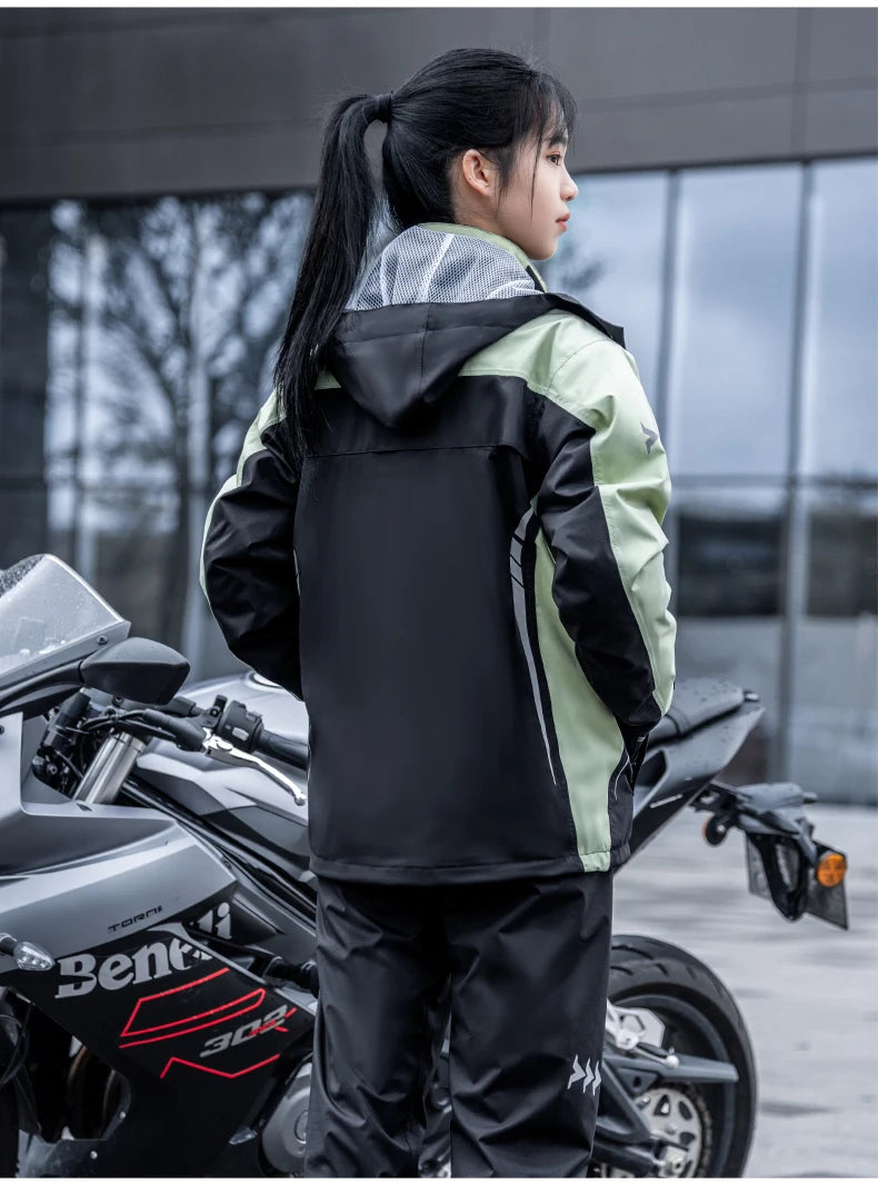 SULAITE Motorcycle Rain Suit Men Women Rain Gear Waterproof Protective Rain Coat with Pants 2 Pieces Breathable Outdoor